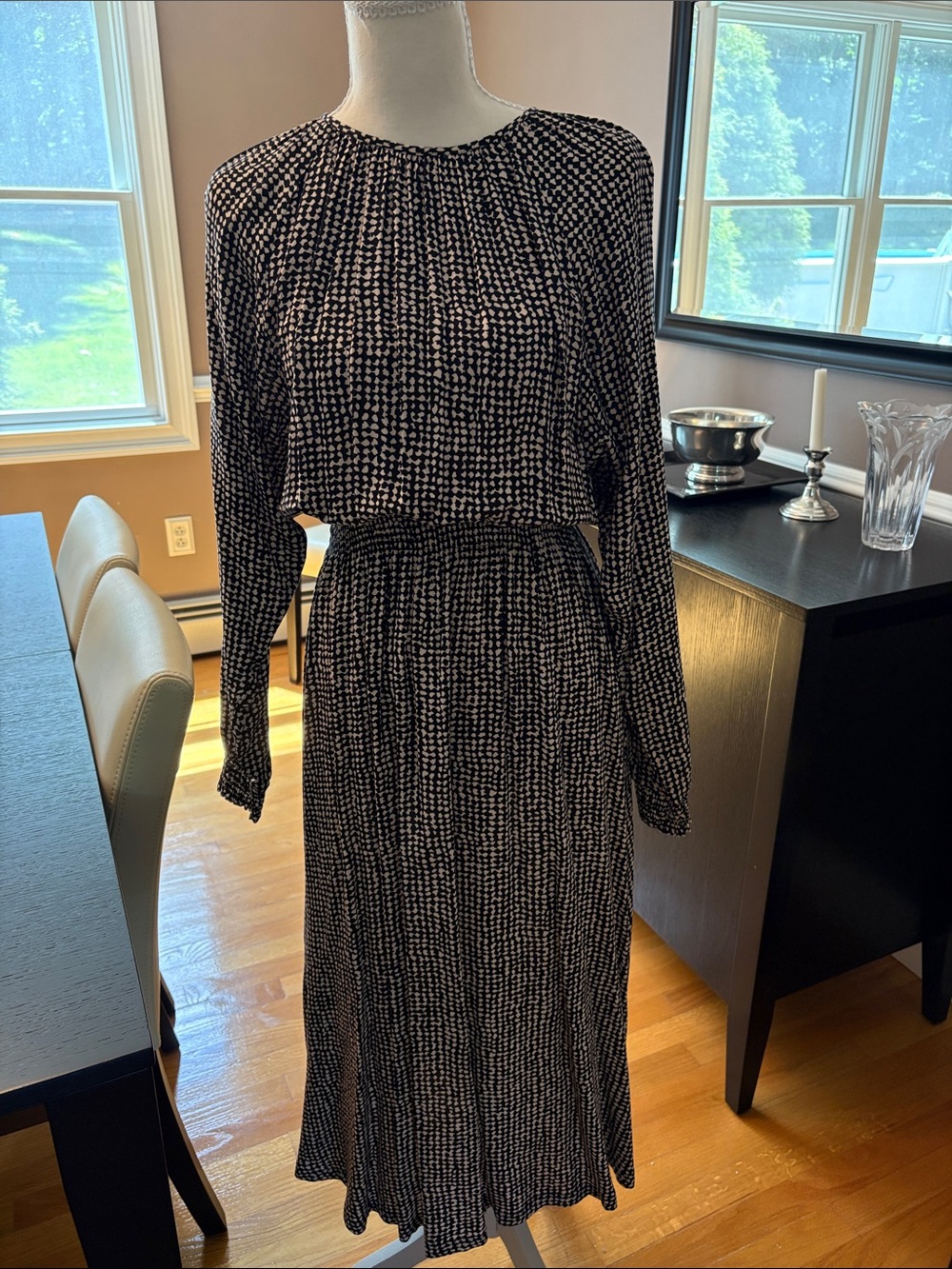 H&M Black & White Long Sleeve Printed Midi Dress